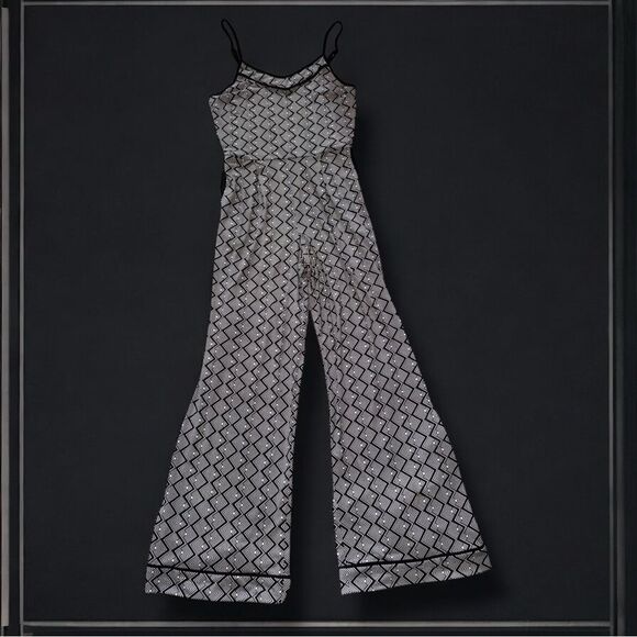 Anthropologie Monteau Jumpsuit Black & White Geometric Print Size Large - Picture 7 of 16